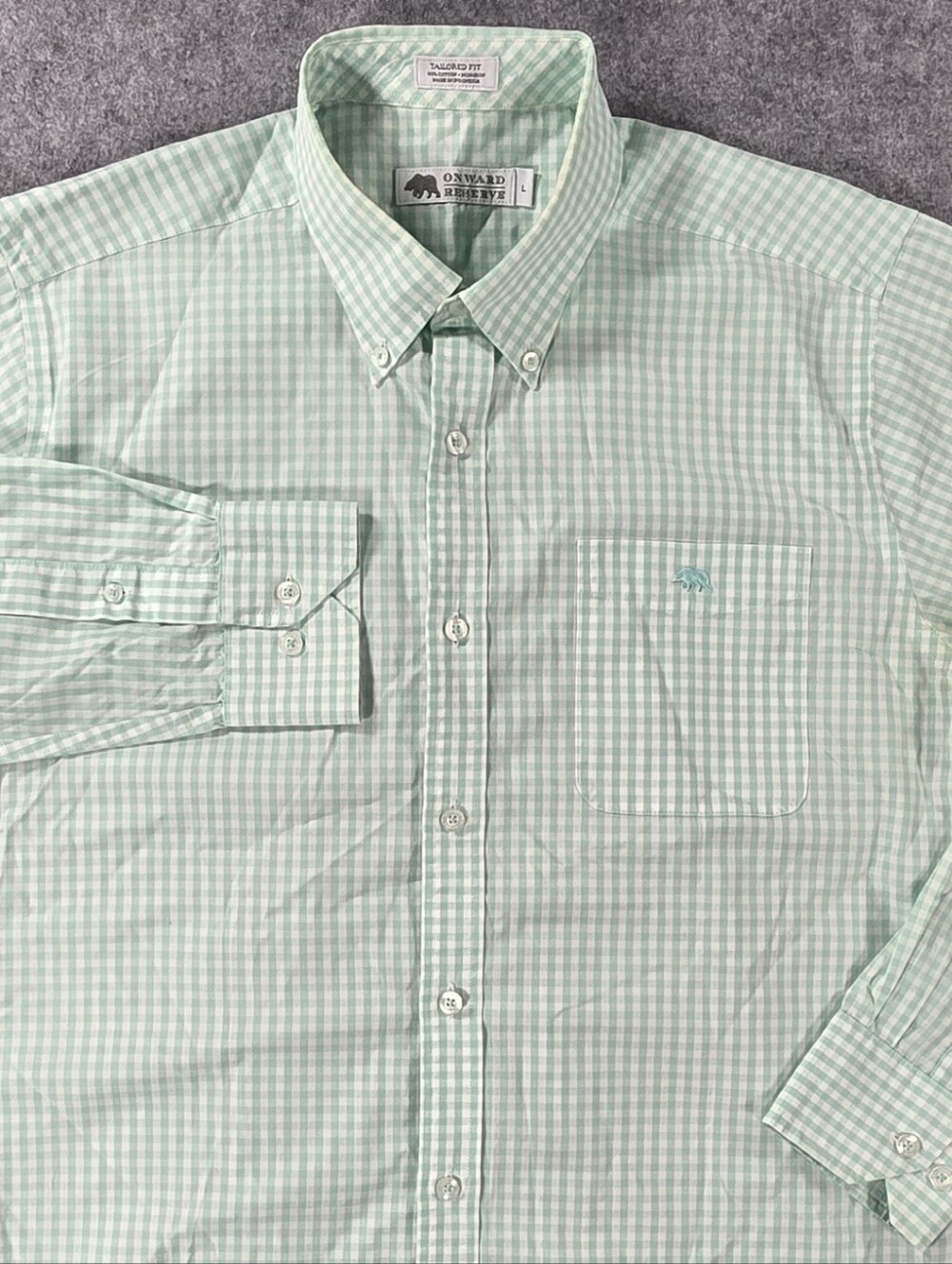 Onward Reserve Men’s Mint Green Gingham Button-Down Shirt Check Sz L